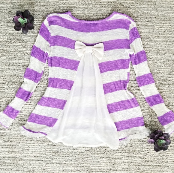It's Our Time Other - 🔴 Girls Spring striped back bow long sleeve top